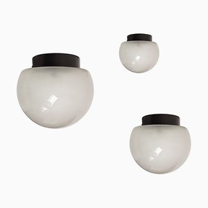 Sandblasted Glass and Metal Ceiling Lamps by Elio Martinelli for Martinelli Luce, 1960s, Set of 3