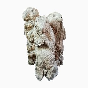 Large Wooden Sculpture of Three Groundhogs