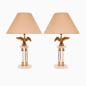 Mid-Century Gold Bronze and Acrylic Glass Eagle Table Lamps, 1970s, Set of 2