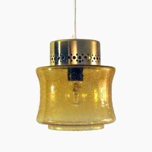Lámpara colgante danesa vintage de latón y vidrio