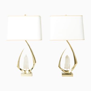 Brass Rock Crystal Table Lamps from Willy Daro, 1970s, Set of 2