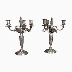 Candelabros Napoleon III de metal plateado. Juego de 2