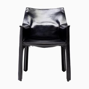 Black Leather Cab Armchair by Mario Bellini for Cassina