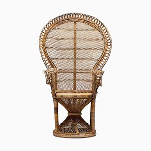Vintage Emmanuelle Wicker Peacock Chair, 1960s