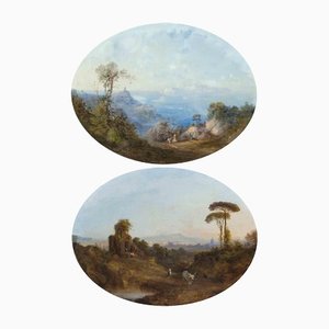 Paisajes con vistas de la antigua Roma, óleo sobre lienzo, mediados del siglo XIX. Juego de 2