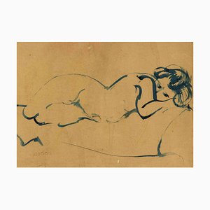 Domenico Cantatore, mujer durmiente, dibujo de acuarela, mediados del siglo XX, enmarcado