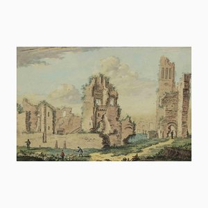 Abraham Rademaker, Ruinas antiguas, Acuarela original, siglo XVIII