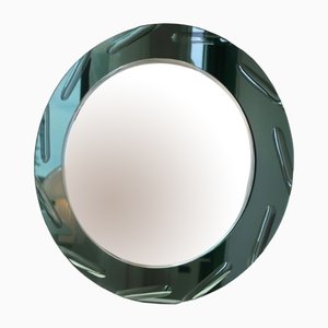 Runder italienischer Vintage Spiegel mit grünem Rahmen