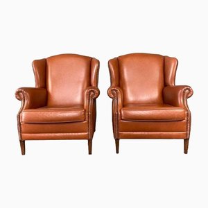 Leather Ear Armchairs, Set of 2
