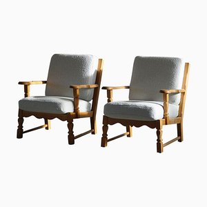Danish Modern Lounge Chairs in Oak & Bouclé by Henning Kjærnulf, 1960s. Set of 2