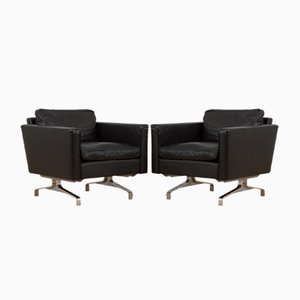Black Leather Scandinavian Lounge Chairs in Poul Kjaerholm Style, 1970 / 80s, Set of 2