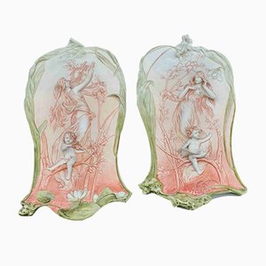 Art Nouveau Bas Relief Biscuit Plates by A Mucha, Set of 2
