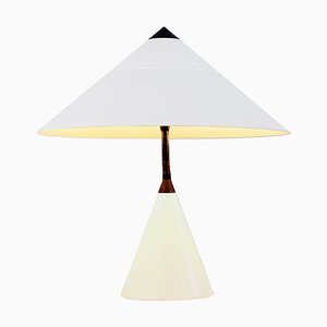 Lámpara de mesa posmoderna en forma de cono de metal blanco de Herda, años 80