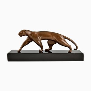 Art Deco Bronze Panther Skulptur von Michel Decoux, Frankreich, 1930