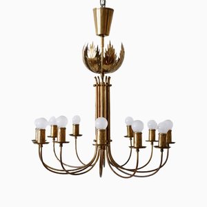 12-Armed Brass Pendant Lamps by United Workshops for Vereinigte Werkstätten Collection, 1950s