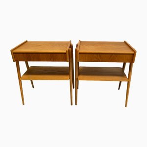 Swedish Oak Bedside Tables, 1960s, Set of 2
