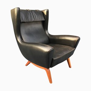 Black Leather & Teak Model 110 Lounge Chair by Illum Wikkelsø for Søren Willadsen Møbelfabrik