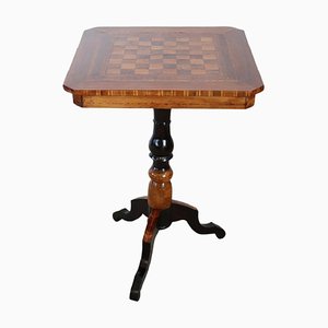 Antique Walnut Inlay Chess Table, 1850s