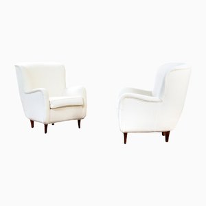 Wood and Fabric Armchairs attributed to Franco Albini, 1950s, Set of 2