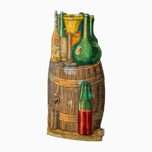 Silkscreened Metal Wine Barrel Umbrella Stand by Piero Fornasetti, 1950s