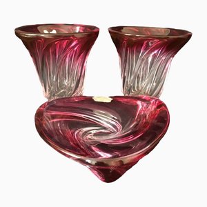 Vintage Crystal Rose Vases from Val St Lambert, Set of 3