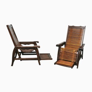 Deck Chairs in Solid Wood, Italy, 1960s, Set of 2