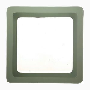 Postmodern Square Wall Mirror with Army Green Beveled Glass Frame, Italy