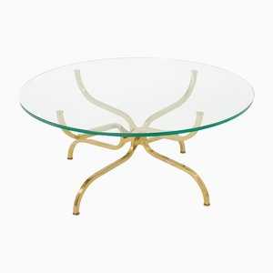 Gilt Brass Glass Coffee Table by Georges Geffroy, 1960s