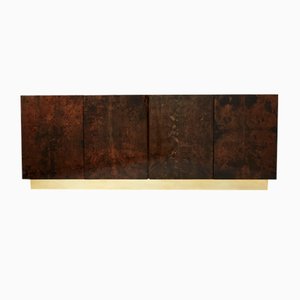 Brown Goatskin Parchment Brass Sideboard by Aldo Tura, 1960s