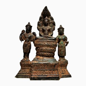 Khmer Triad Buddha Group, 1450s, Bronze, Set of 3
