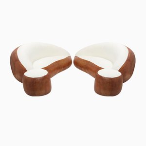 Set of Leather and Bouclé Croissant Sofas by Raphael Raffel, 1970s