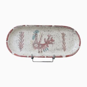 Französisches Vintage Keramik Tablett mit Hahn Motiv von Le Mûrier, 1960er