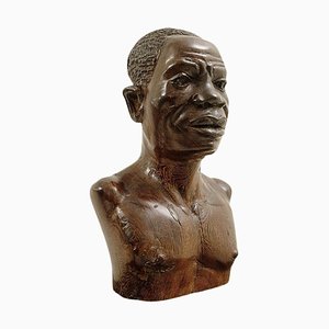 Mid-Century African Wenge Wood Bust by Alphonse Olivier, 1960s