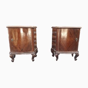 Bedside Tables with Black Glass, Italy, 1940s, Set of 2