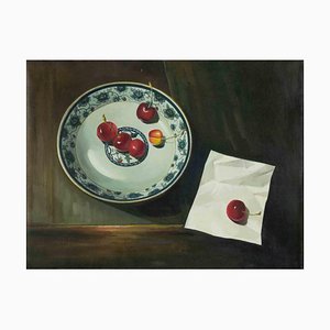 Pintura al óleo original de Zhang Wei Guang, Bodegón con cerezas, década de 2000