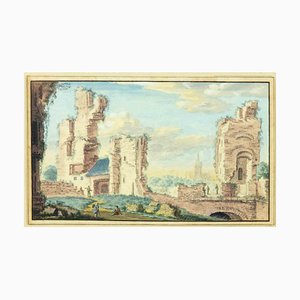 Abraham Rademaker, Ancient Ruins, Original Watercolor, 18th Century