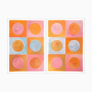 Natalia Roman, Sunset Pink and Orange Tile Diptych, 2022, Acrylic on Watercolor Paper