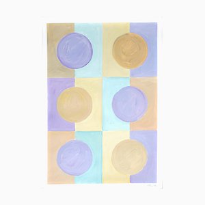 Natalia Roman, Geometric Composition in Gold & Blue, 2022, Acrylic on Watercolor Paper