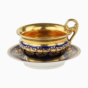 19th Century Cobalt Cup with Saucer, France, Set of 2