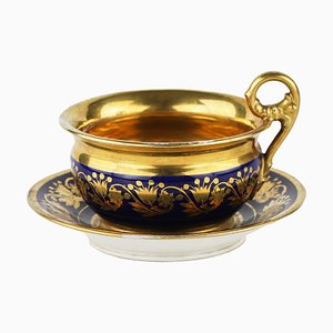 Cobalt Cup with Saucer, France, 19th Century, Set of 2