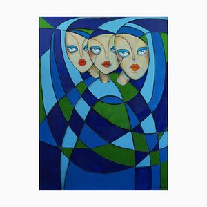 Samantha Millington, Sisters Three, 2022, Acrylic & Pastel on Canvas