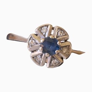 14k Vintage White Gold Daisy Ring with Sapphire and Diamonds, 1960s