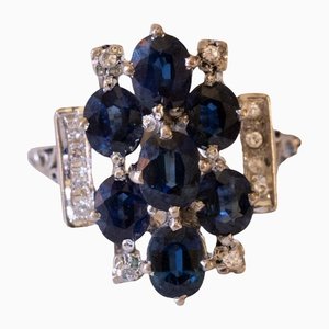 18k Vintage White Gold Ring with Synthetic Sapphires, 1970s