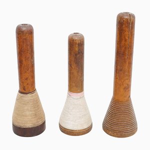 Rocchetti di filo rustici in legno, anni '30, set di 3