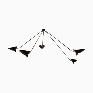 Mid-Century Modern Black Spider Ceiling Lamp with Five Fixed Arms by Serge Mouille