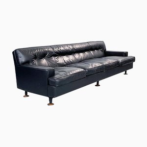 Mid-Century Italian Black Leather Sofa by Zanuso for Arflex, 1960s
