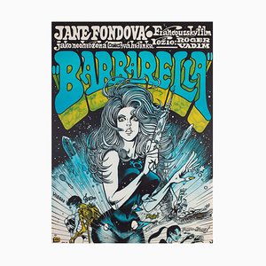 Póster checo de la película Barbarella A1 vintage de Saudek, 1971