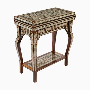 Antique Syrian Damascus Inlaid Games Table, 1910s