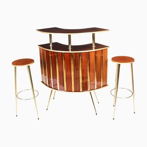 20th Century Cocktail Drinks Bar Cabinet and Stools, Set of 3