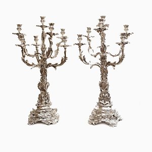 Silver Plated Victorian Rococo Candelabras, Sheffield, Set of 2